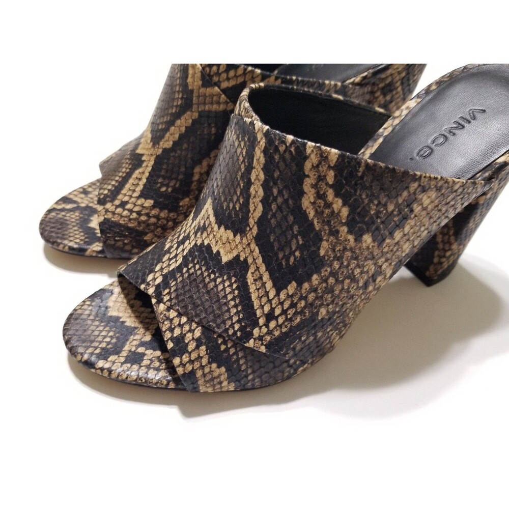 NIB Vince Heath Snake Print Leather Block Heel Sandal Mule Slide Senegal - Picture 10 of 16